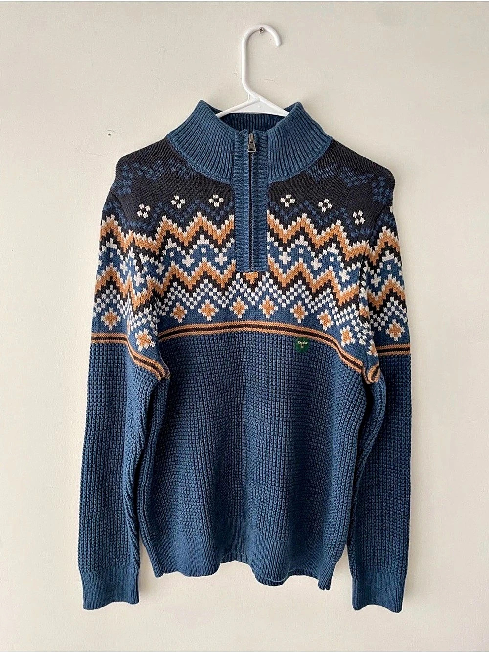 L.L.Bean Men's L.L.Bean Organic Cotton Waffle Sweater, Quarter-Zip, Fair Isle NE